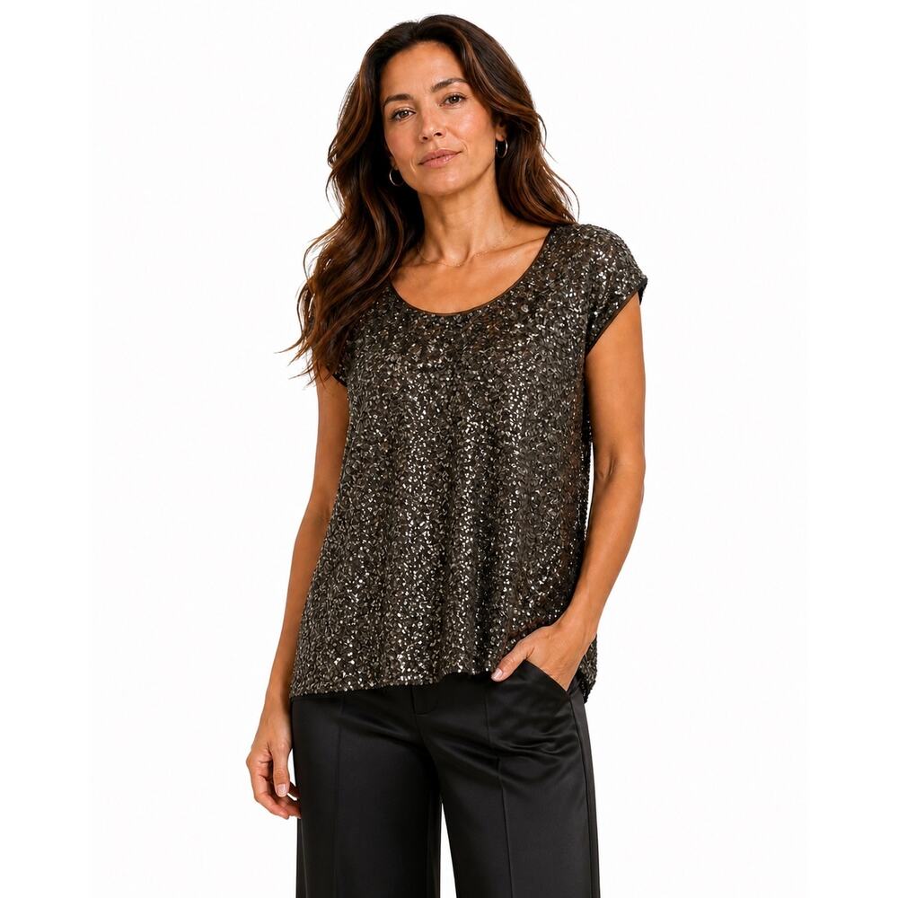 Megan Park Pewter Fully Sequined Sleeveless Top Size 3 (US 10) Holiday $585